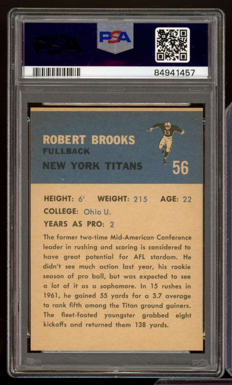 Robert Brooks Rookie Card 1962 Fleer #56 PSA 4 Image 2