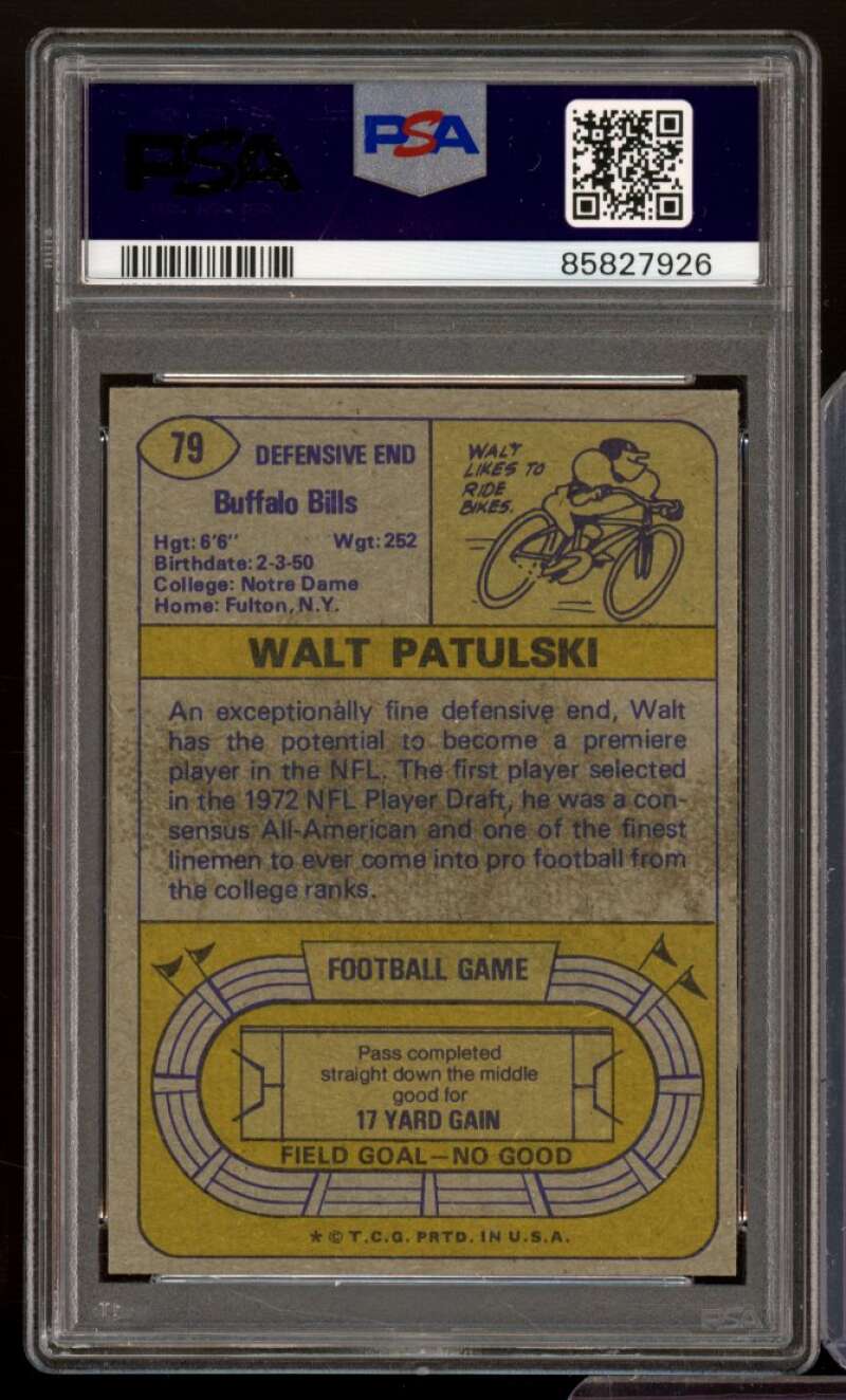 Walt Patulski Card 1974 Topps #79 PSA 9 (st) Image 2