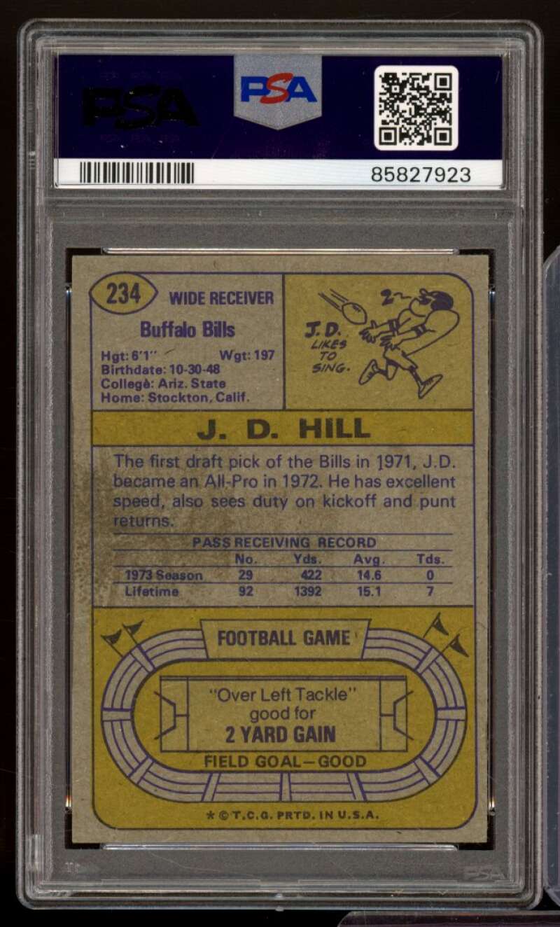 J.D. Hill Card 1974 Topps #234 PSA 9 (st) Image 2