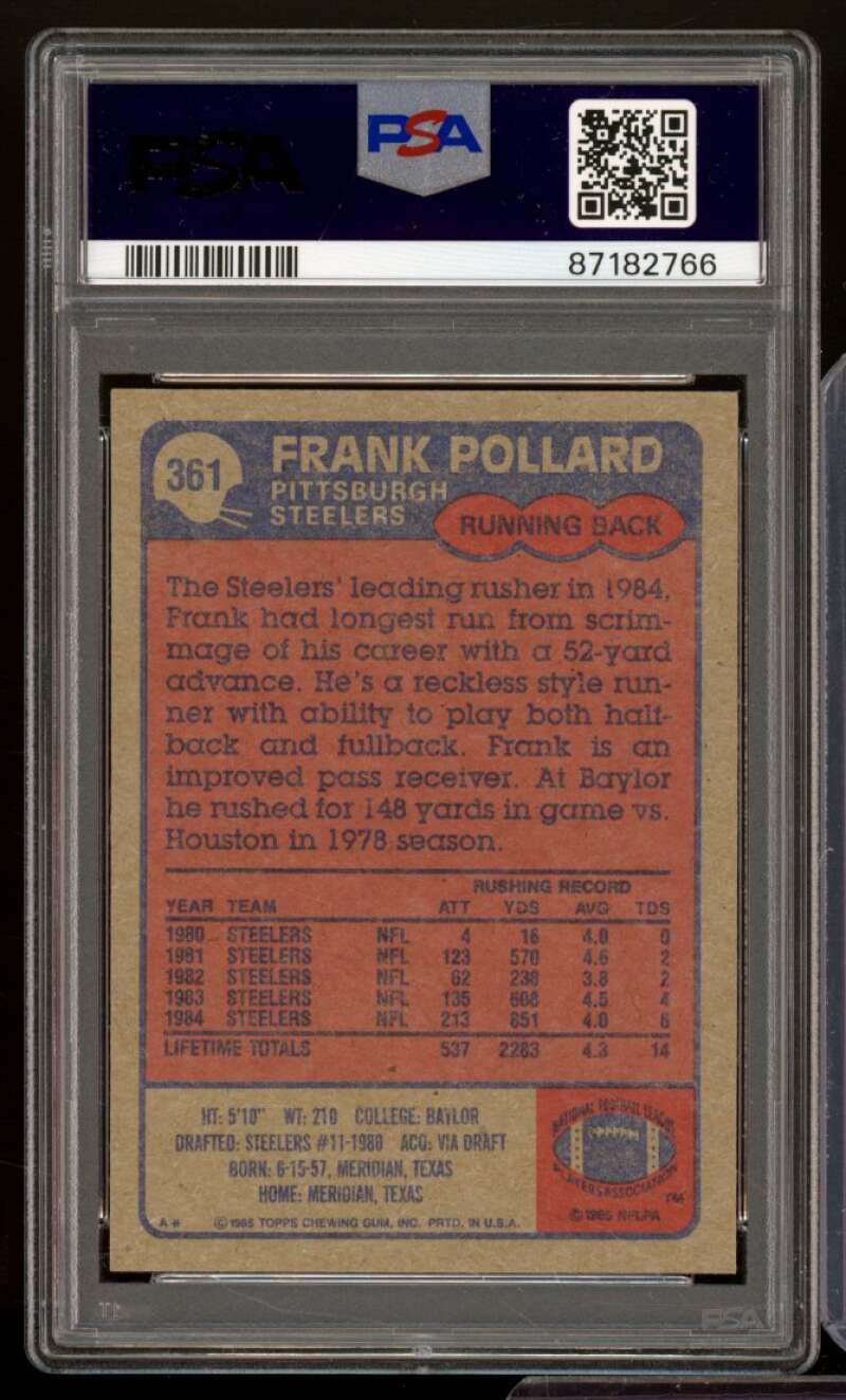 Frank Pollard Card 1985 Topps #361 PSA 8 Image 2