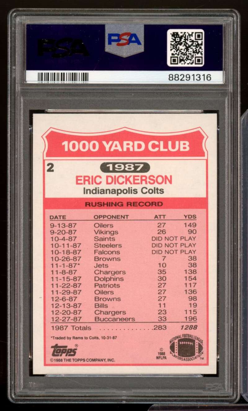 Eric Dickerson Card 1988 Topps 1000 Yard Club #2 PSA 9 Image 2