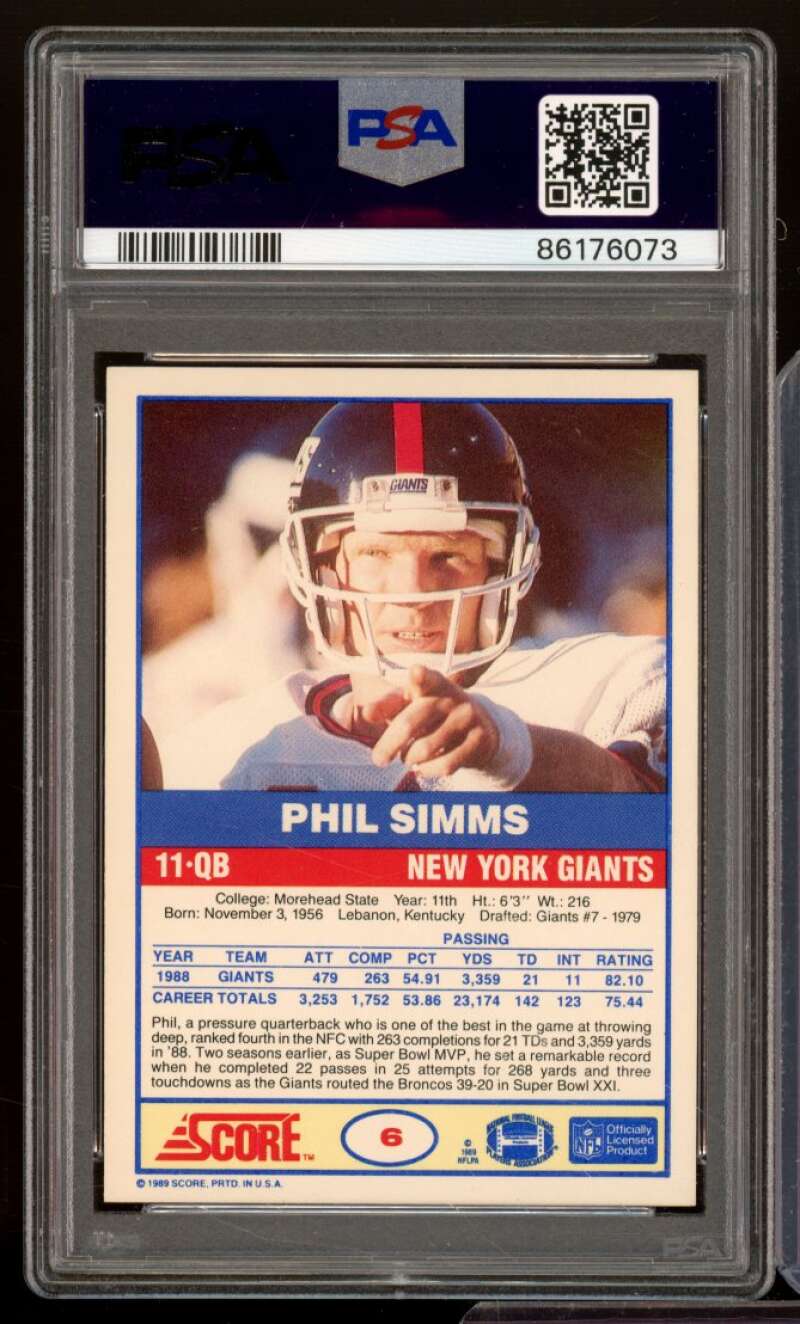 Phil Simms Card 1989 Score #6 PSA 8 Image 2