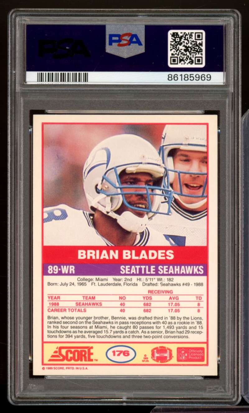 Brian Blades Rookie Card 1989 Score #176 PSA 8 Image 2