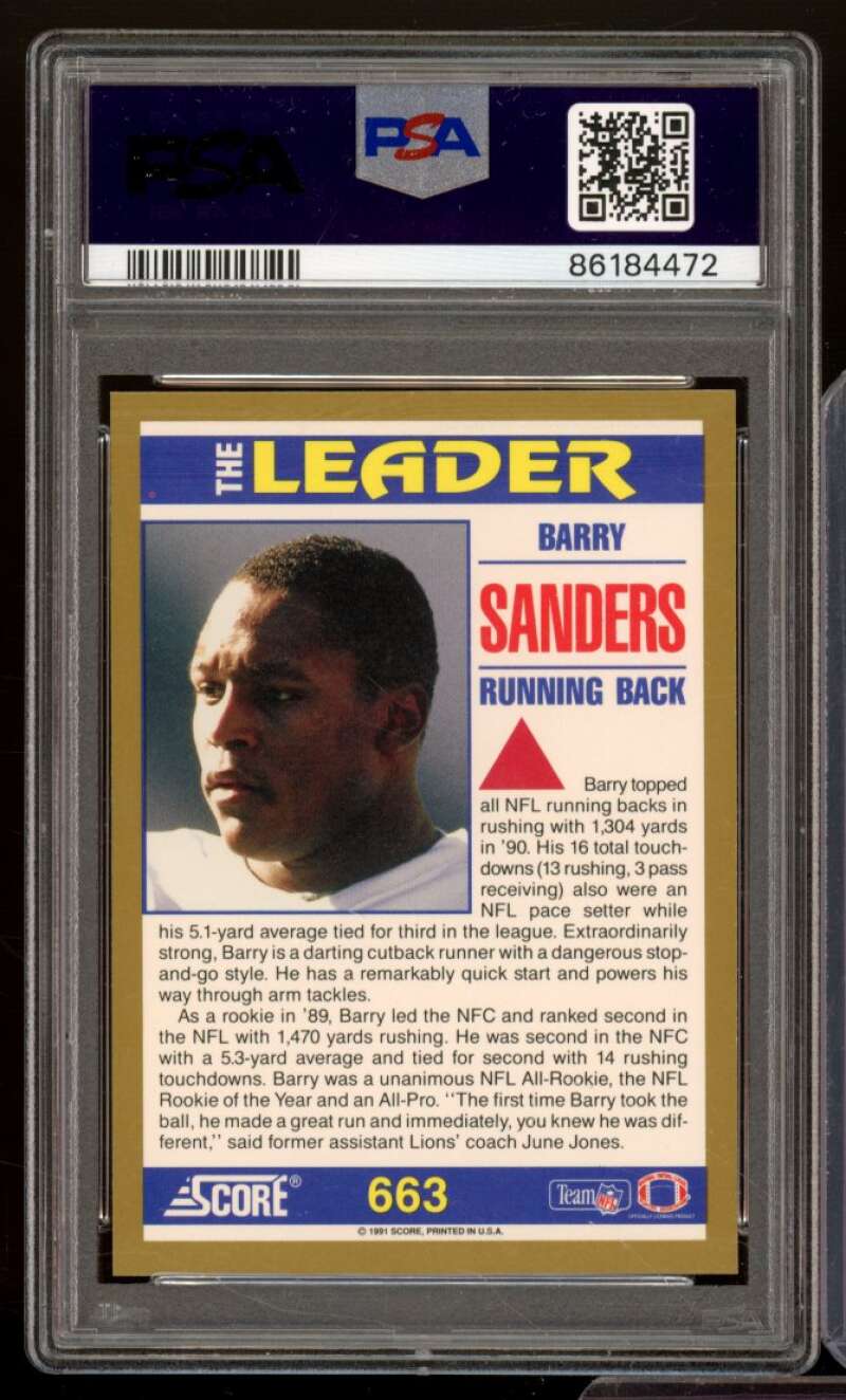 Barry Sanders Card 1991 Score #663 PSA 9 Image 2