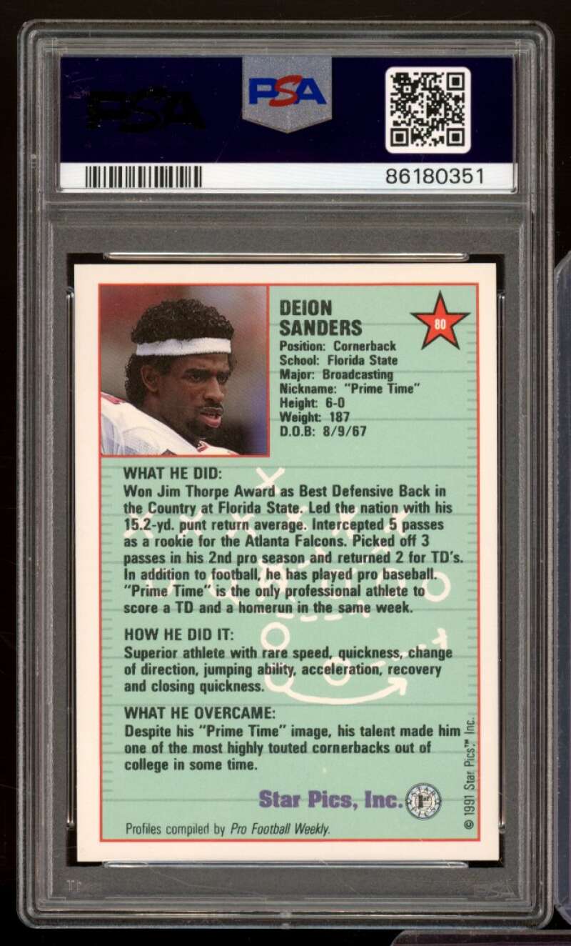 Deion Sanders Card 1991 Star Pics #80 PSA 9 Image 2