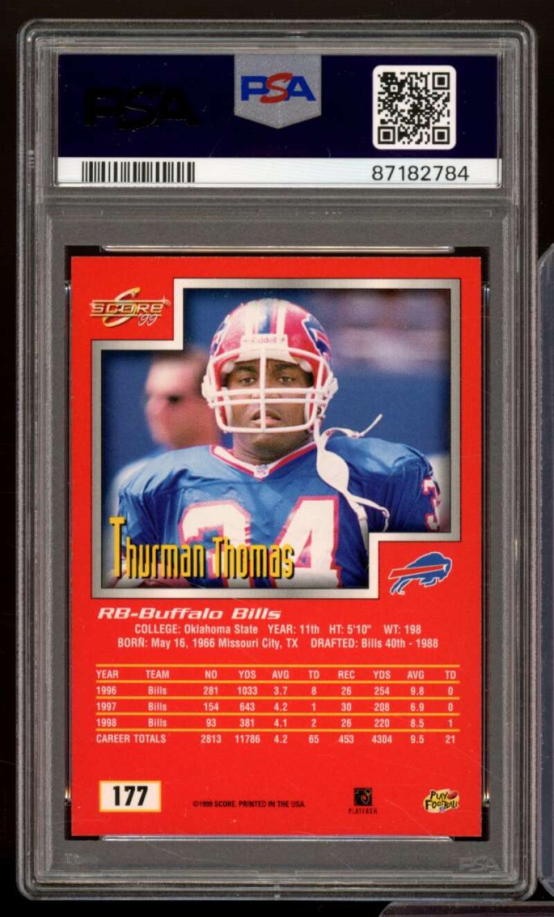 Thurman Thomas Card 1999 Score (pop 1) #177 PSA 9 Image 2