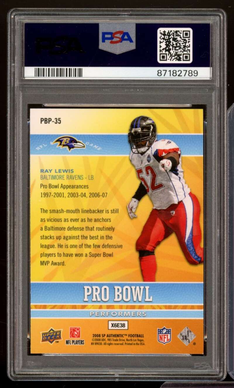 Ray Lewis Card 2008 SP Authentic Prro Bowl Perforers (pop 1) #35 PSA 9 Image 2