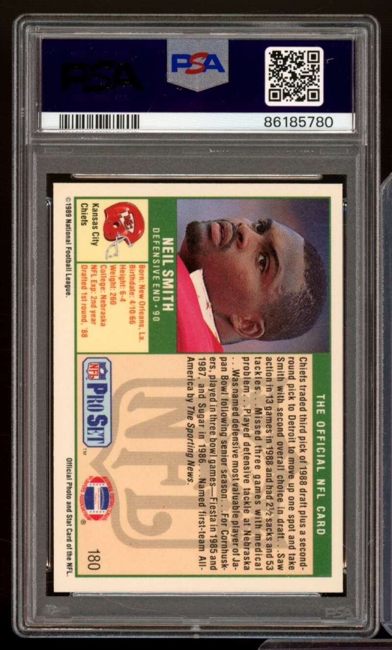 Neil Smith Rookie Card 1989 Pro Set #180 PSA 9 Image 2