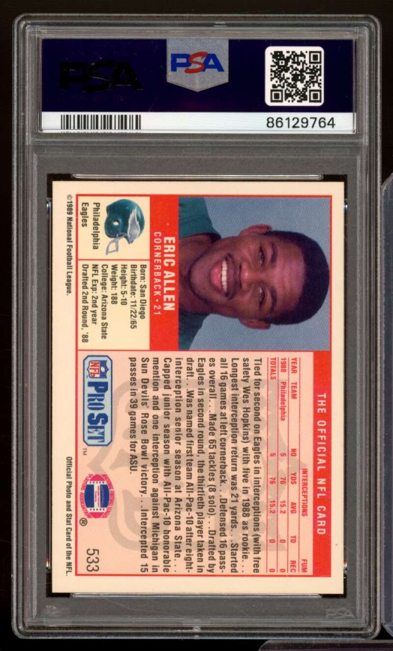 Eric Allen Rookie Card 1989 Pro Set #533 PSA 9 Image 2