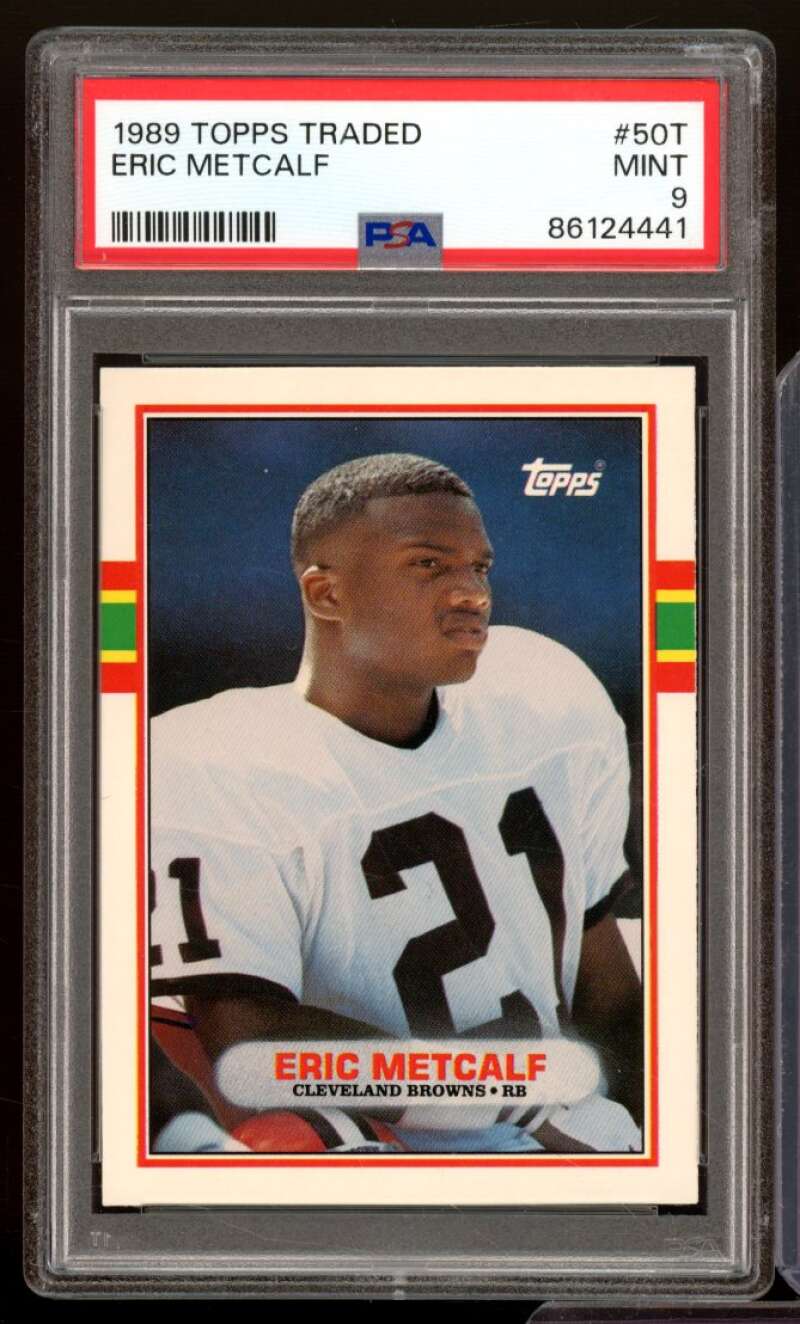 Eric Metcalf Rookie Card 1989 Topps Traded #50T PSA 9 Image 1