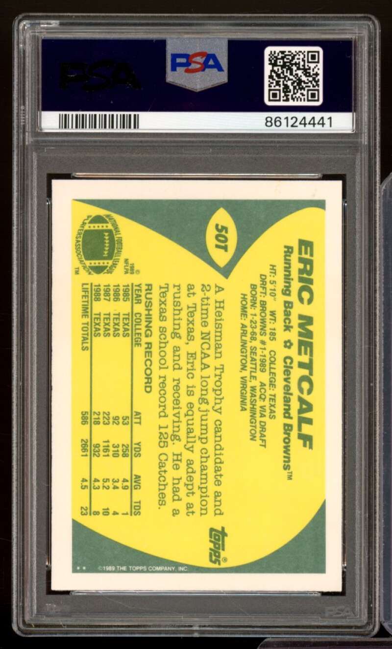 Eric Metcalf Rookie Card 1989 Topps Traded #50T PSA 9 Image 2