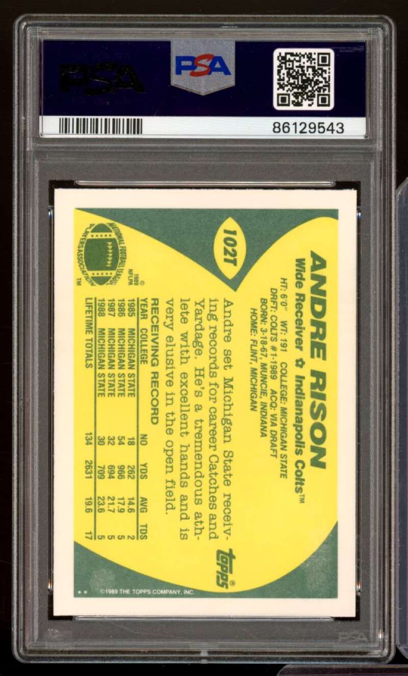 Andre Rison Rookie Card 1989 Topps Traded #102T PSA 9 Image 2