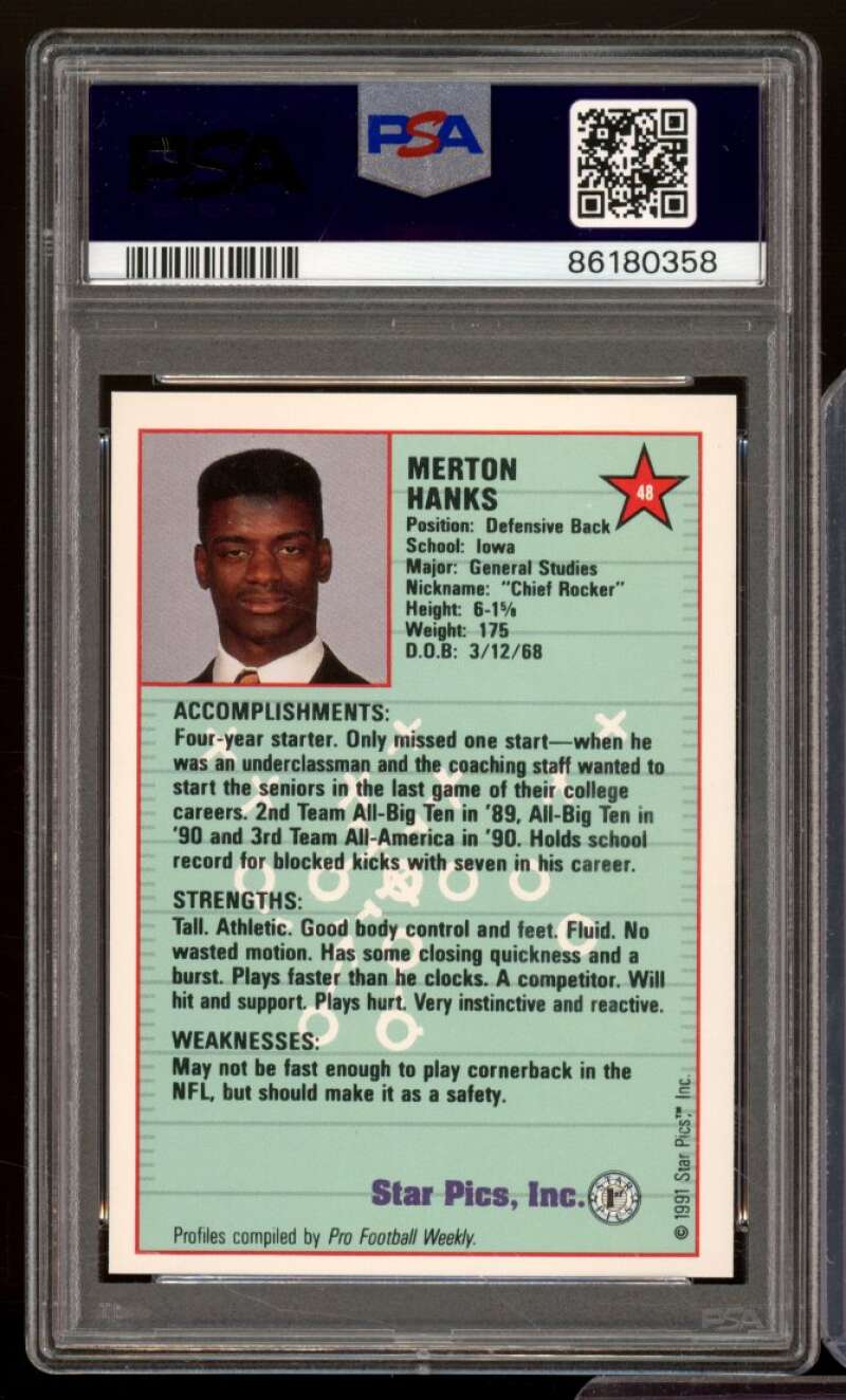 Merton Hanks Card 1991 Star Pics (pop 2) #48 PSA 9 Image 2