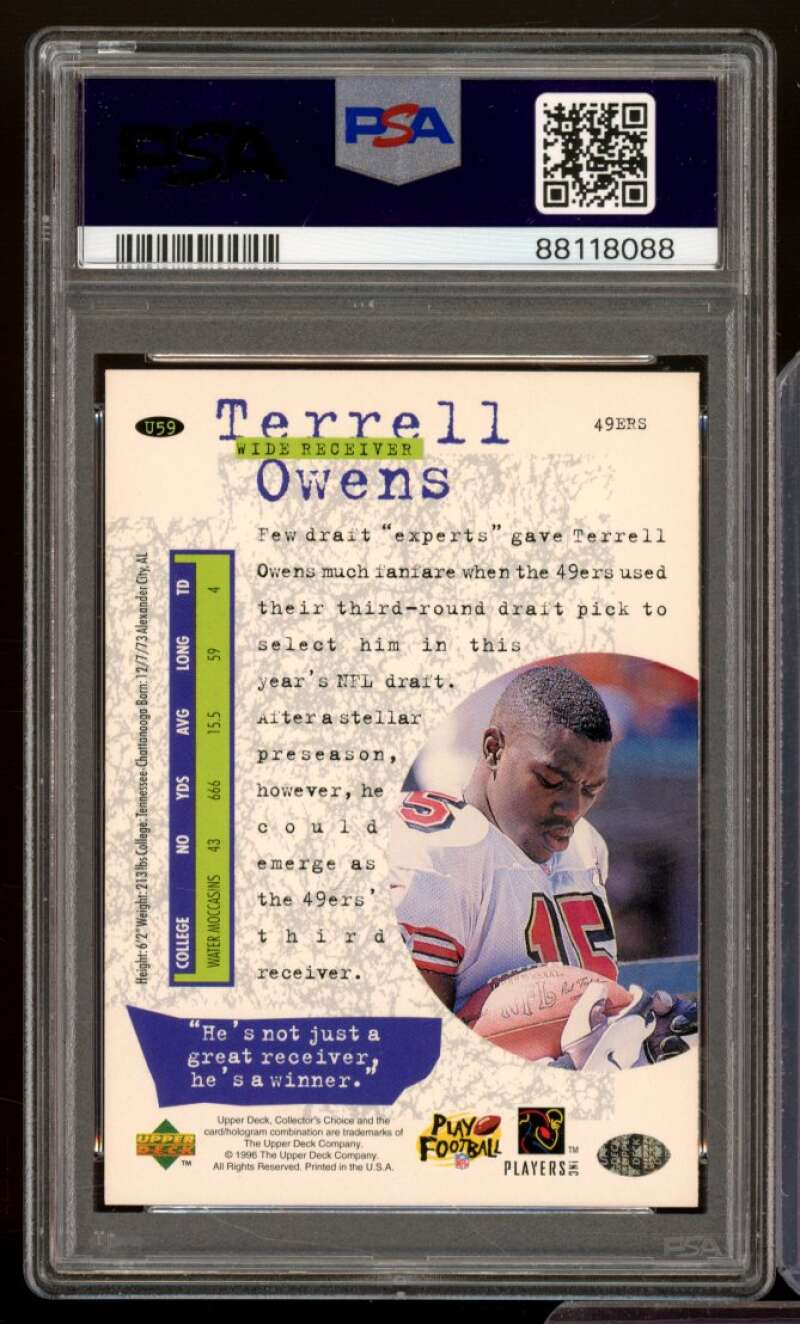 Terrell Owens Card 1996 Coll. Choice #U59 PSA 8 Image 2