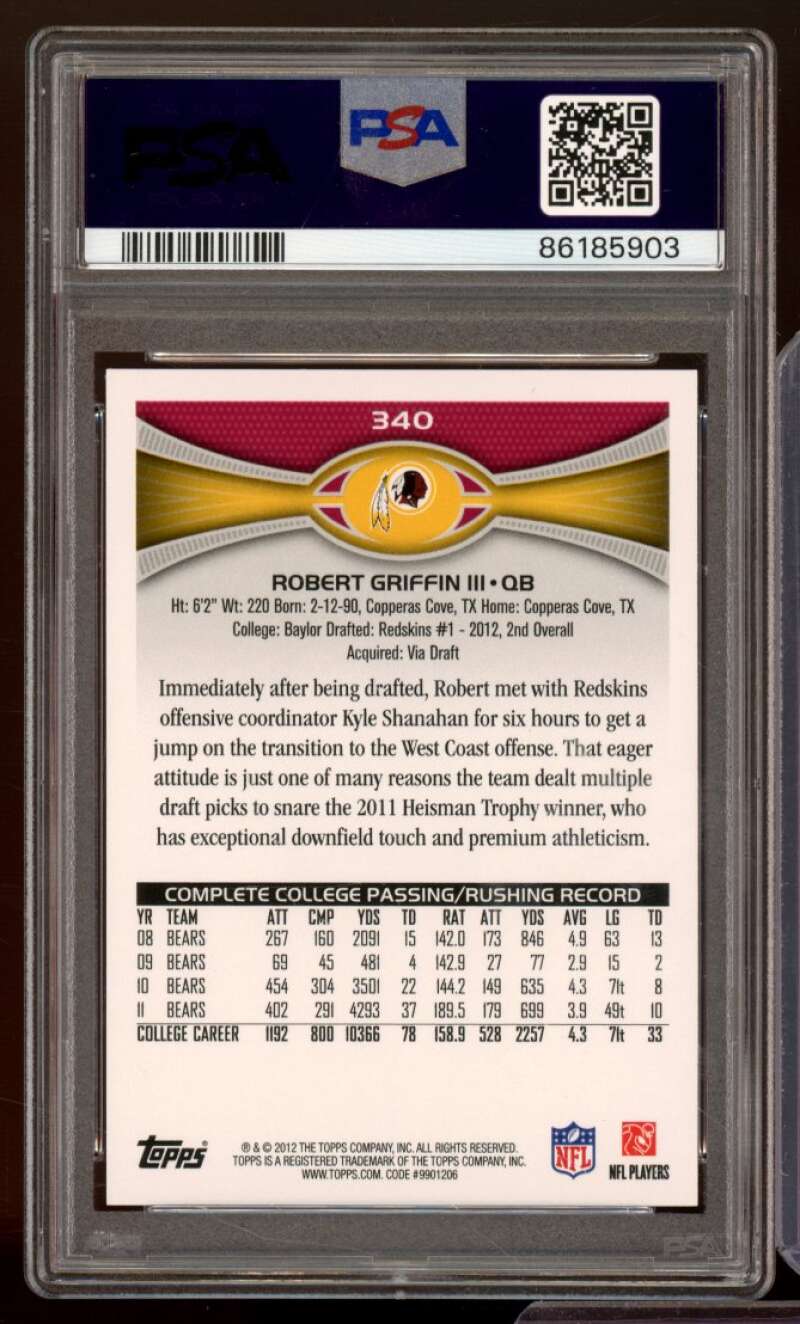 Robert Griffin III Rookie Card 2012 Topps #340 PSA 9 Image 2