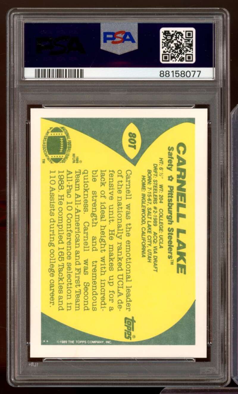 Carnell Lake Card 1989 Topps Traded #80T PSA 9 Image 2