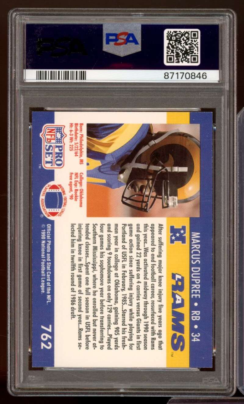 Marcus Dupree Card 1990 Pro Set #762 PSA 9 Image 2