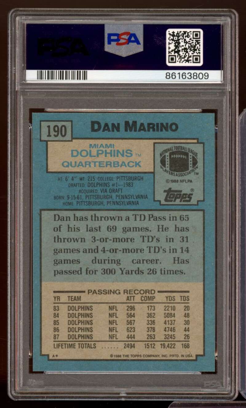 Dan Marino Card 1988 Topps #190 PSA 5 Image 2