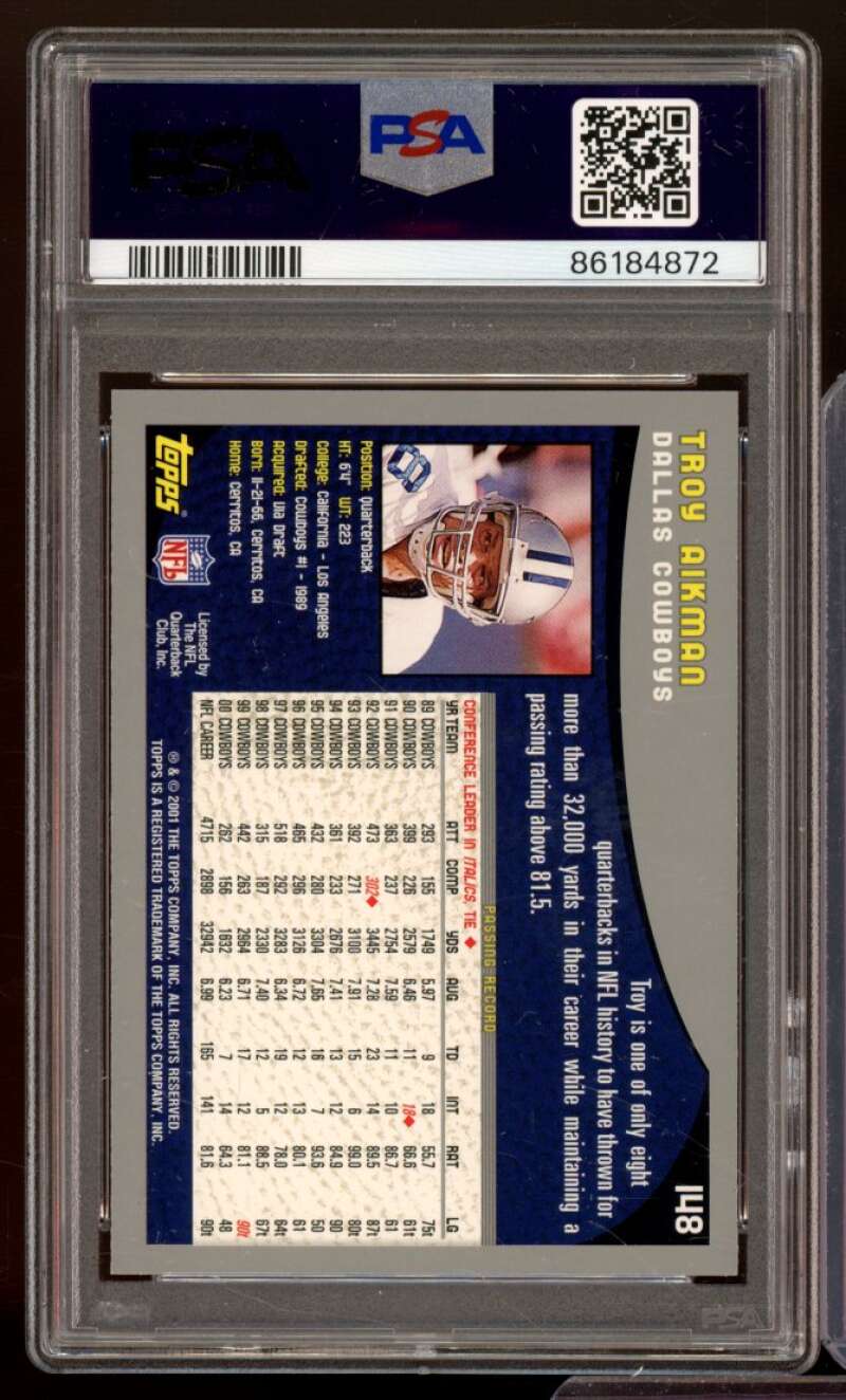 Troy Aikman Card 2001 Topps (pop 4) #148 PSA 9 Image 2