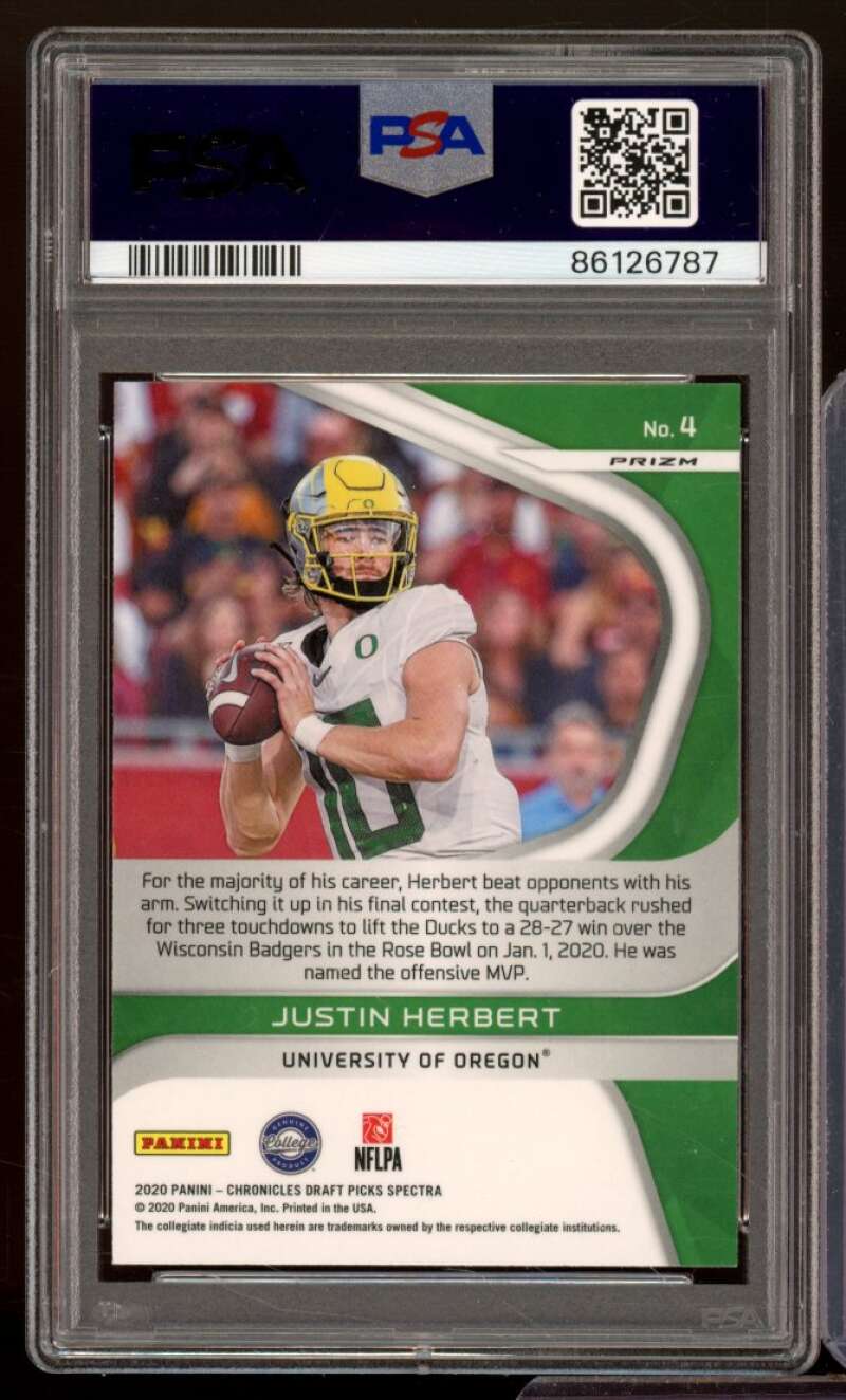 Justin Herbert Rookie Card 2020 Panini Chronicles DP Spectra Blue Prizm #4 PSA 6 Image 2