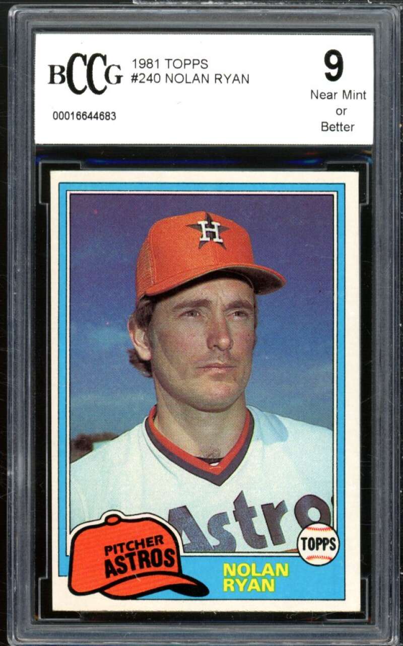 1981 Topps #240 Nolan Ryan Card BGS BCCG 9 Near Mint+ Image 1