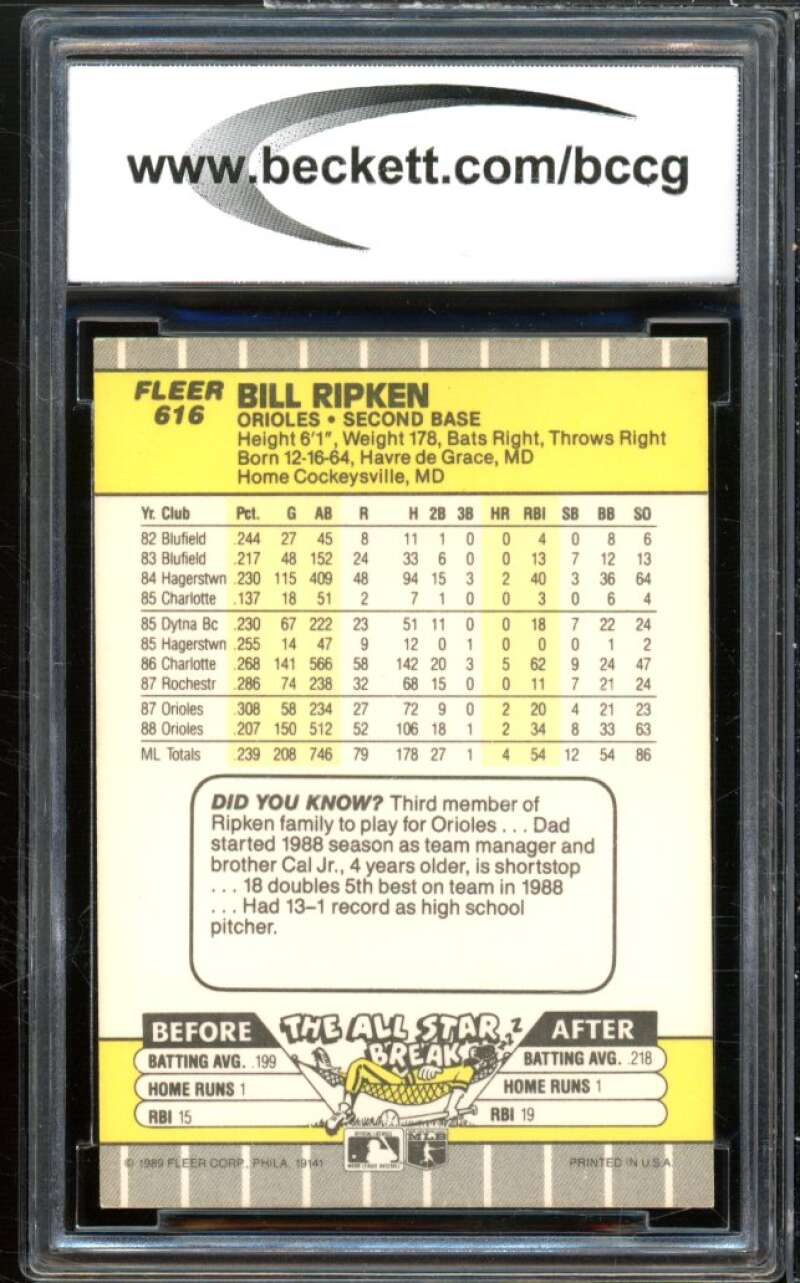 1989 Fleer #616 Bill Ripken Black Scribble Card BGS BCCG 9 Near Mint+ Image 2