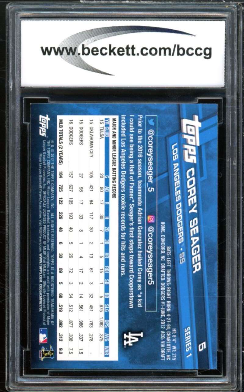 2017 Topps #5a Corey Seager Card BGS BCCG 10 Mint+ Image 2