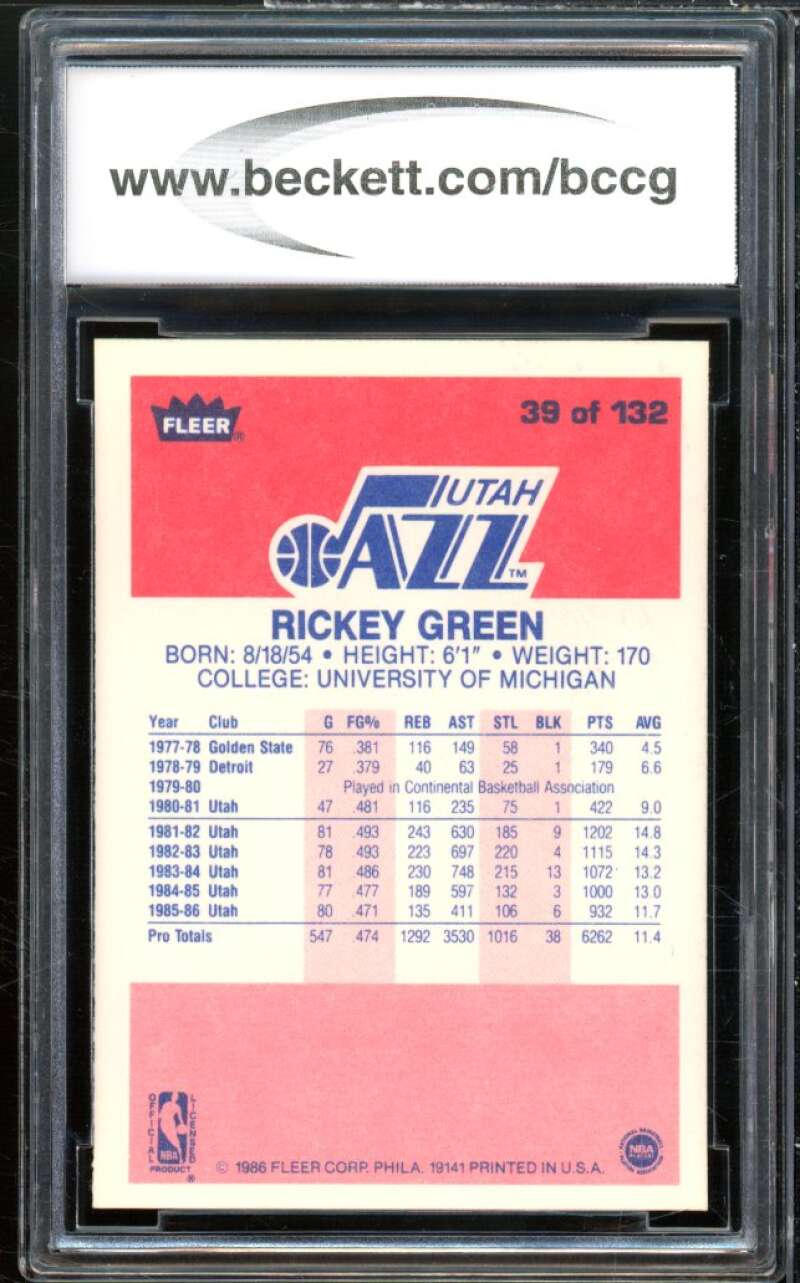 1986-87 Fleer #39 Rickey Green Card BGS BCCG 10 Mint+ Image 2