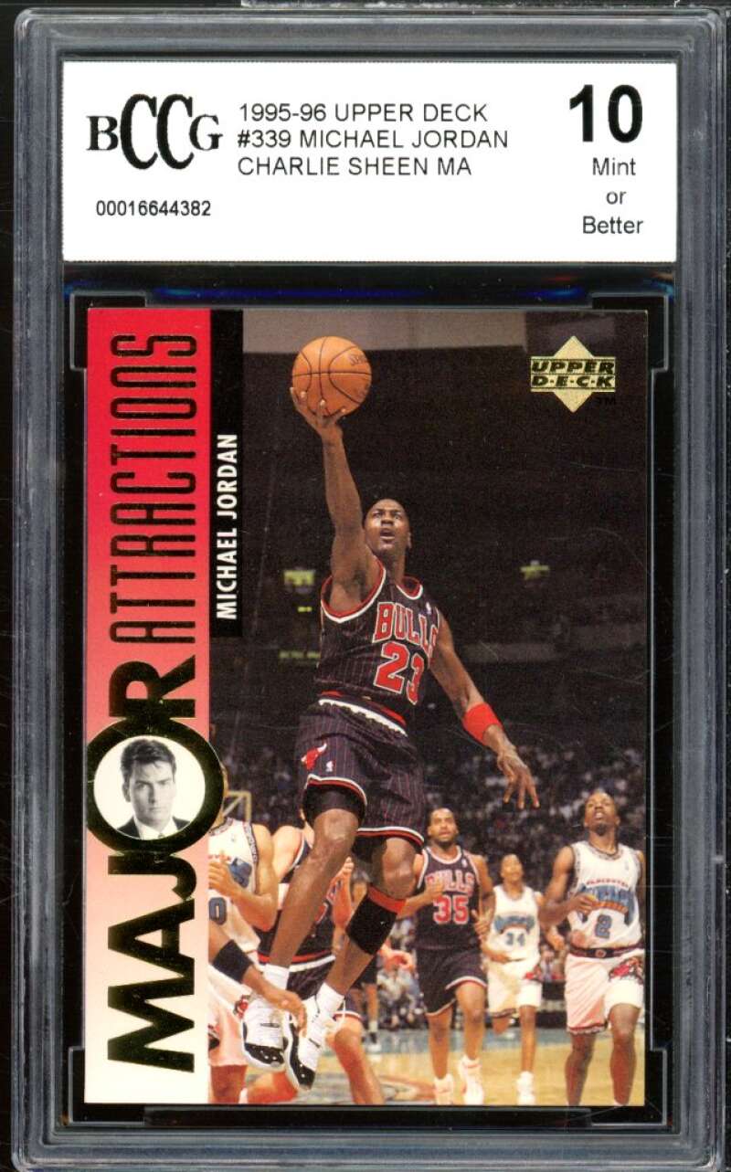 1995-96 Upper Deck #339 Michael Jordan/Charlie Sheen Card BGS BCCG 10 Mint+ Image 1