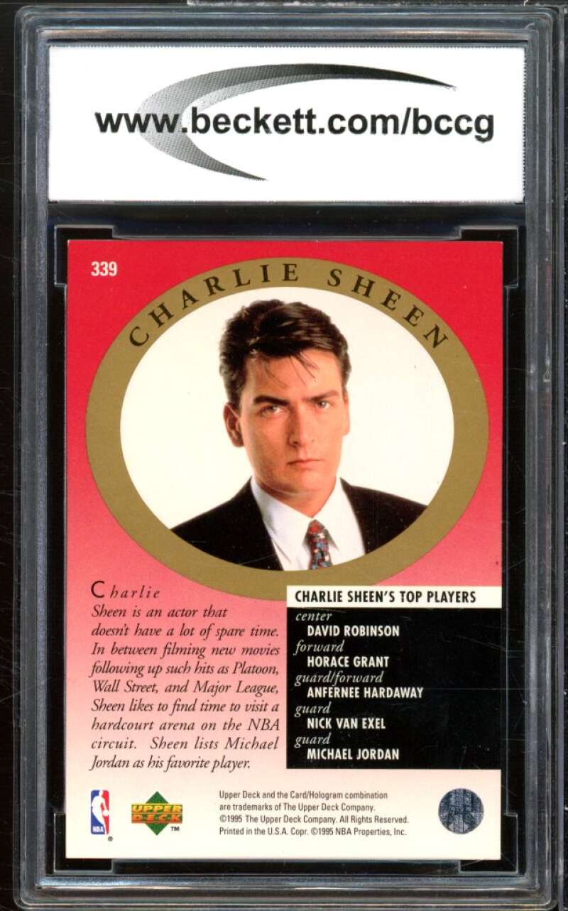 1995-96 Upper Deck #339 Michael Jordan/Charlie Sheen Card BGS BCCG 10 Mint+ Image 2