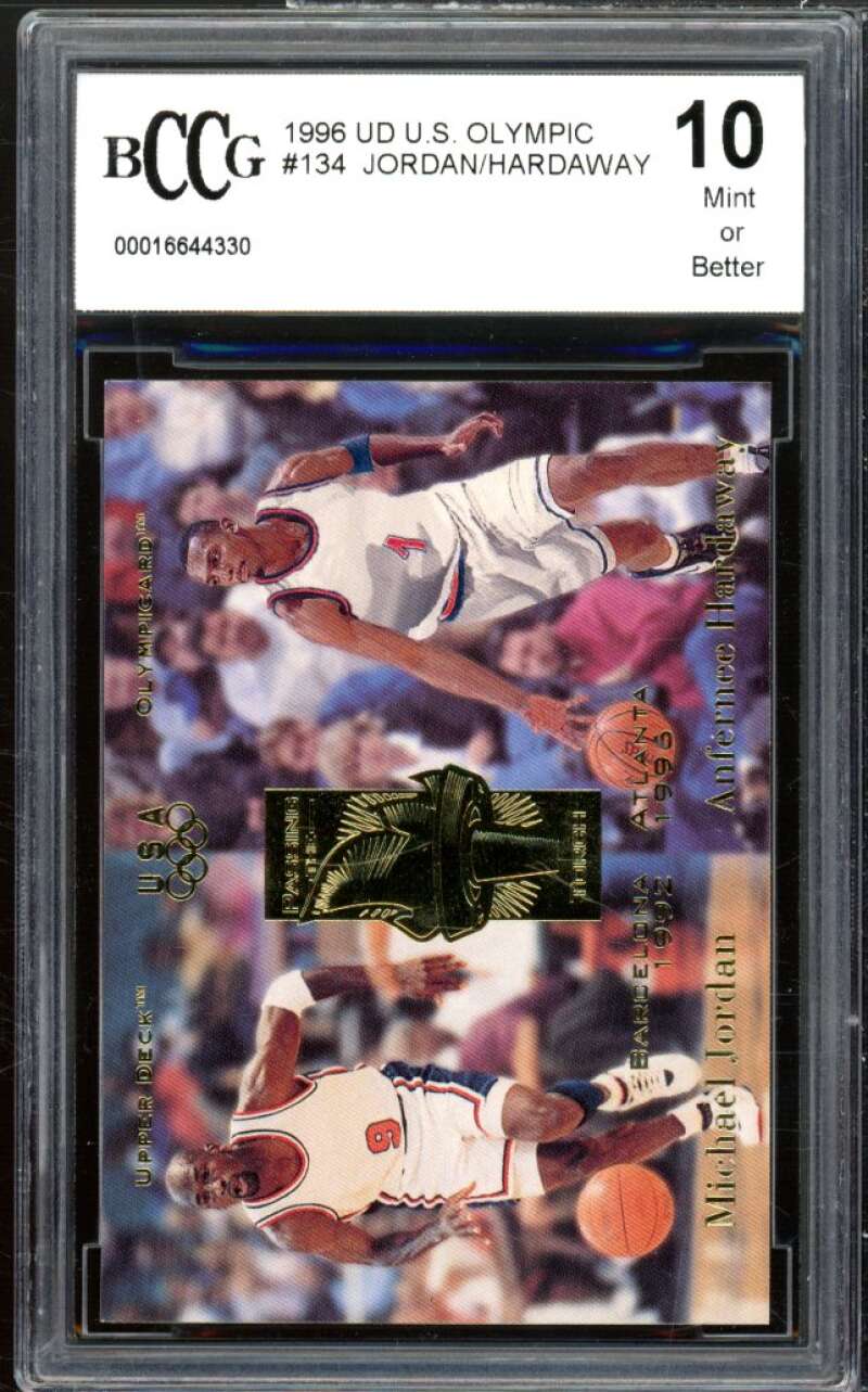 1996 UD US Olympic #134 Hardaway / Michael Jordan Card BGS BCCG 10 Mint+ Image 1