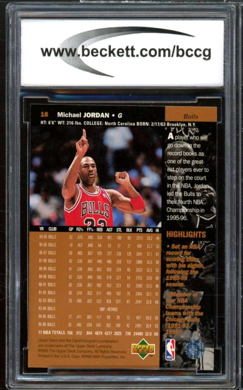 1996-97 Upper Deck #16 Michael Jordan Card BGS BCCG 10 Mint+ Image 2