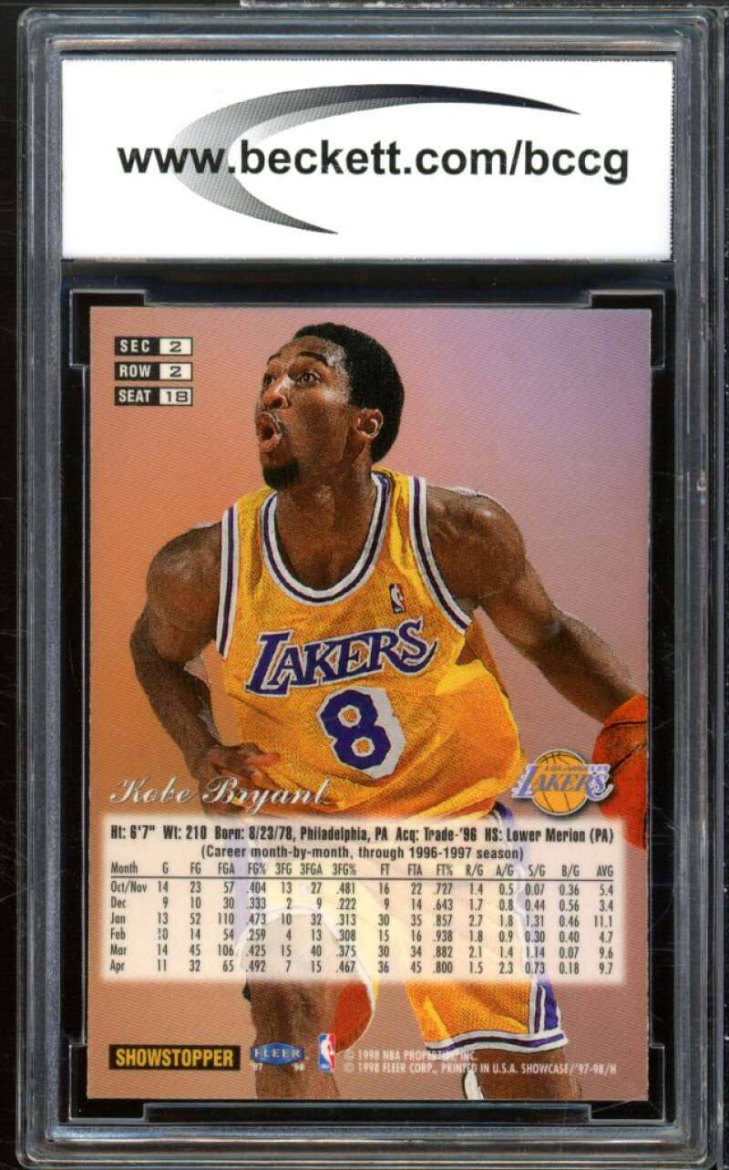 1997-98 Flair Showcase Row 2 #18 Kobe Bryant Card BGS BCCG 9 Near Mint+ Image 2