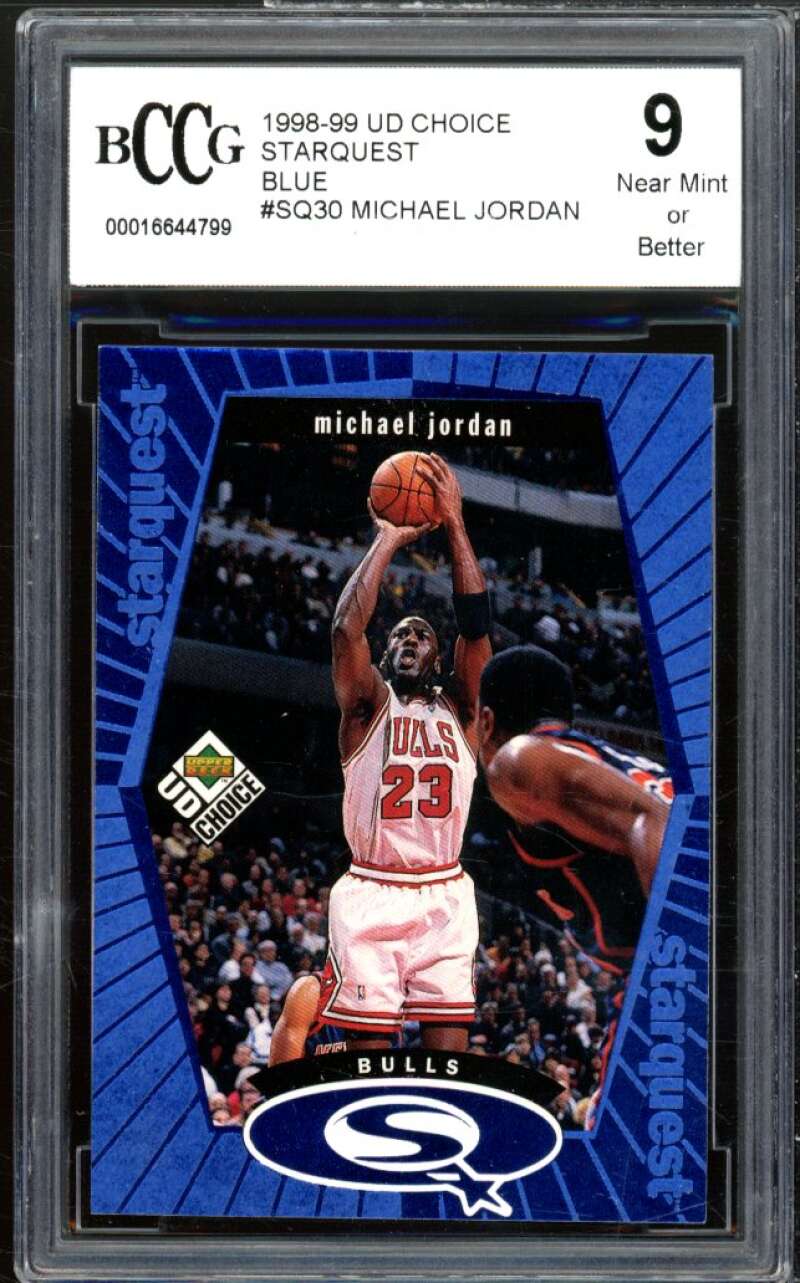 1998-99 UD Choice Starquest Blue #sq30 Michael Jordan Card BCCG 9 Near Mint+ Image 1