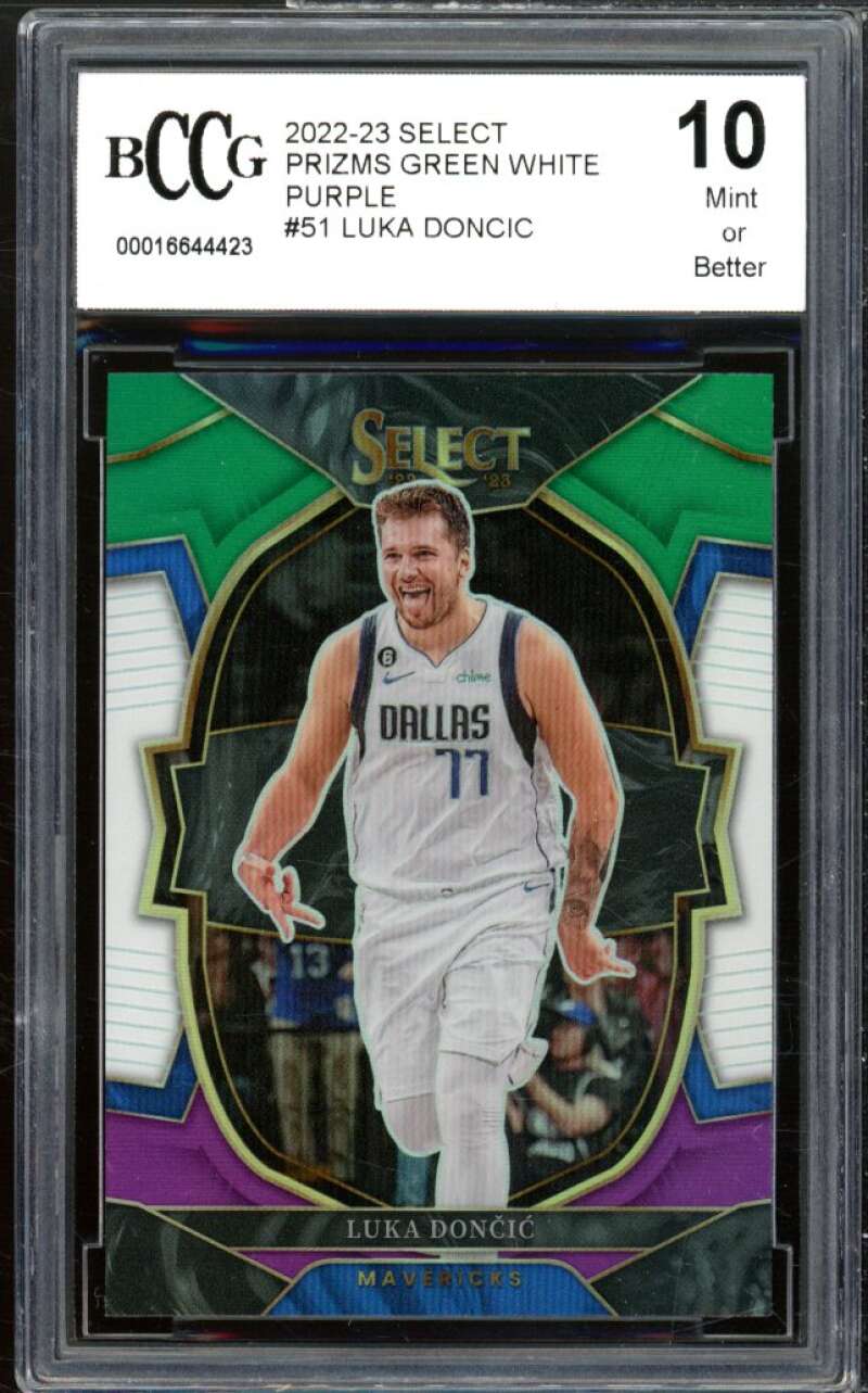 2022-23 Select Green White Purple Prizms #51 Luka Doncic Card BGS BCCG 10 Mint+ Image 1
