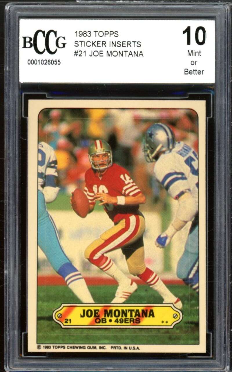 1983 Topps Sticker Inserts #21 Joe Montana Card BGS BCCG 10 Mint+ Image 1