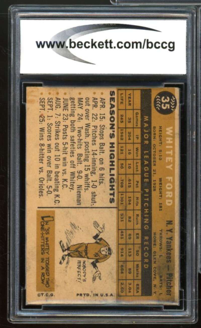 1960 Topps #35 Whitey Ford Card BGS BCCG 7 Very Good+ Image 2