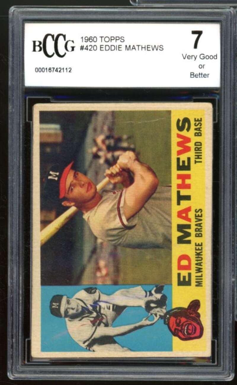 1960 Topps #420 Eddie Mathews Card BGS BCCG 7 Very Good+ Image 1