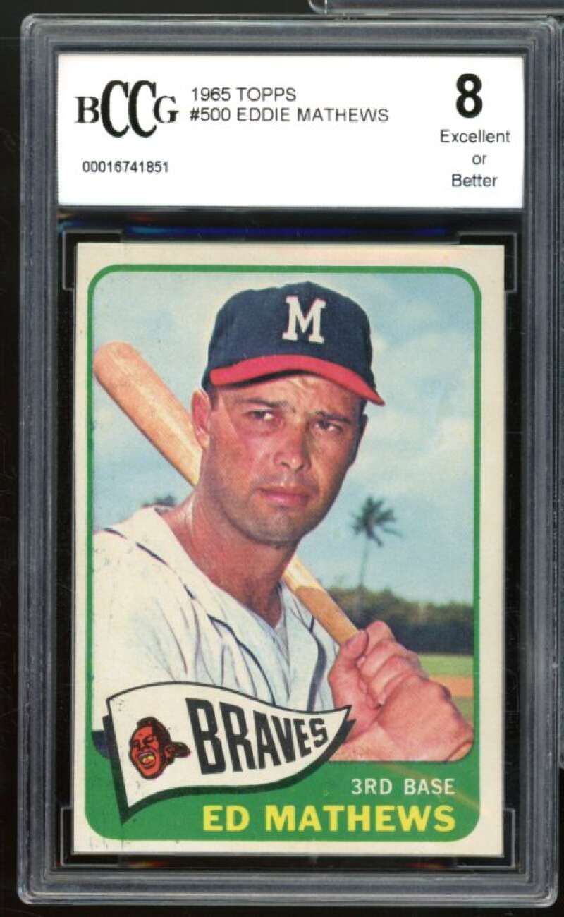 1965 Topps #500 Eddie Mathews Card BGS BCCG 8 Excellent+ Image 1