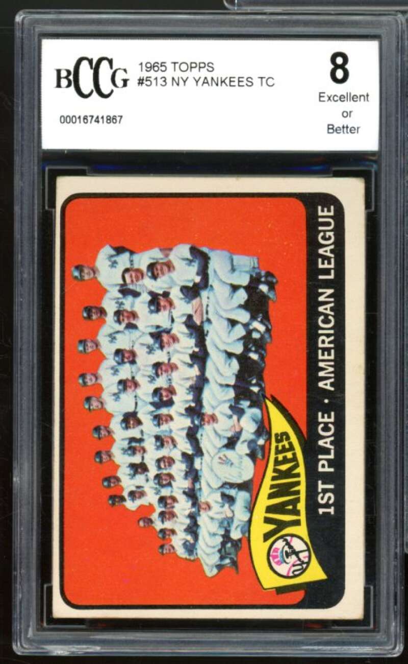 1965 Topps #513 New York Yankees Team Card w/Mickey Mantle BGS BCCG 8 Excellent+ Image 1