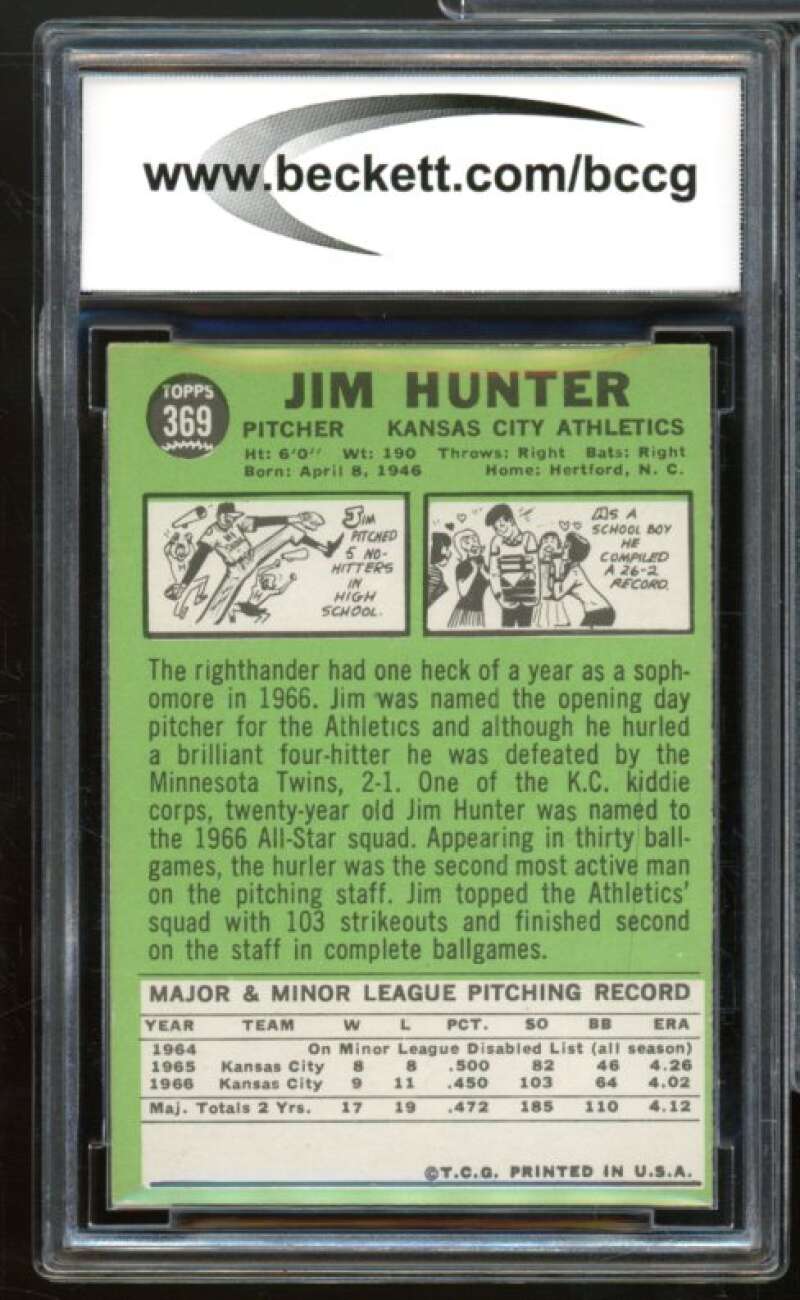 1967 Topps #369 Jim Hunter Card BGS BCCG 9 Near Mint+ Image 2