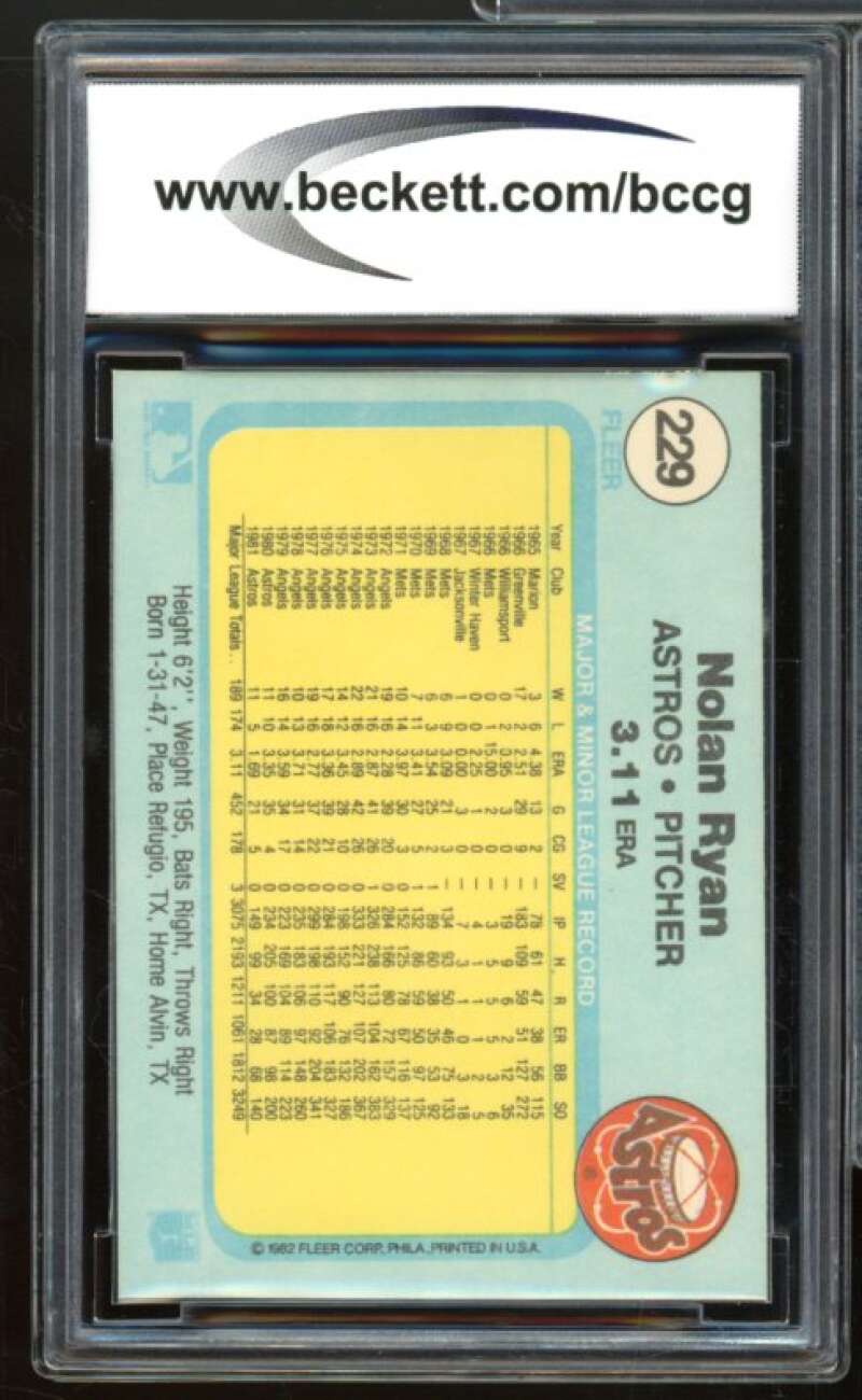 1982 Fleer #229 Nolan Ryan Card BGS BCCG 9 Near Mint+ Image 2