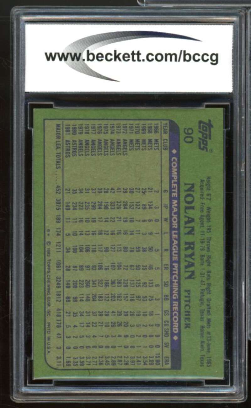 1982 Topps #90 Nolan Ryan Card BGS BCCG 10 Mint+ Image 2