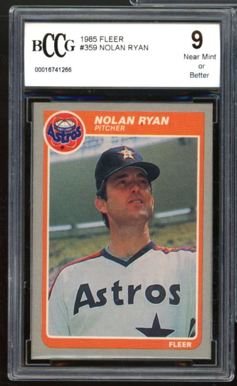 1985 Fleer #359 Nolan Ryan Card BGS BCCG 9 Near Mint+ Image 1
