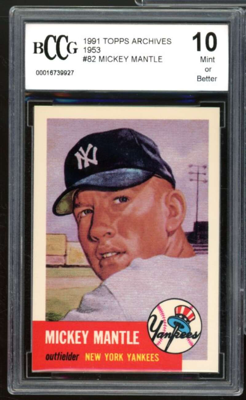 1991 Topps Archives 1953 #82 Mickey Mantle Card BGS BCCG 10 Mint+ Image 1