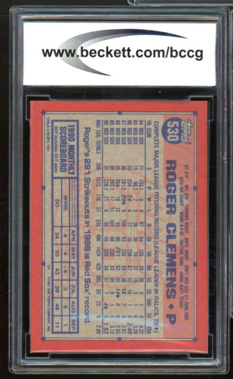 1991 Topps Desert Shield #530 Roger Clemens Card BGS BCCG 10 Mint+ Image 2