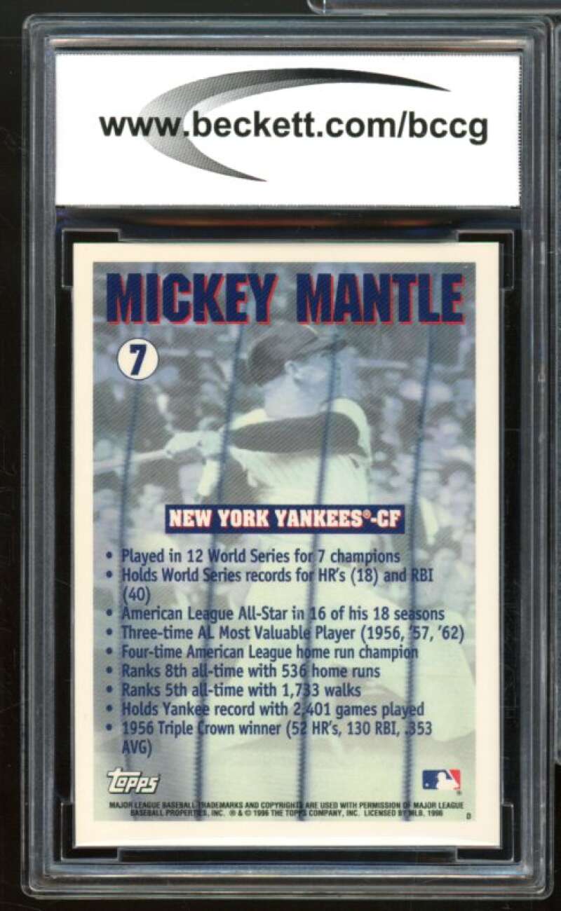 1996 Topps #7 Mickey Mantle Card BGS BCCG 10 Mint+ Image 2