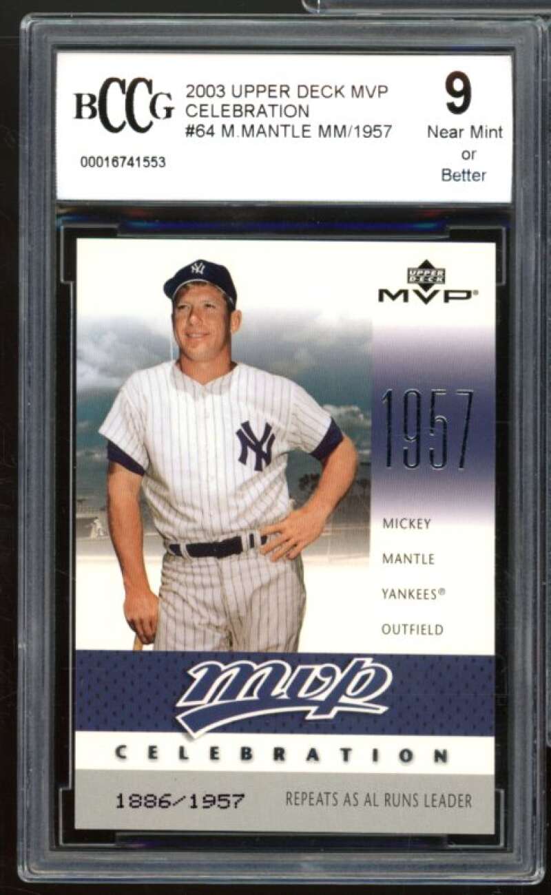 2003 Upper Deck MVP Celebration #64 Mickey Mantle 1957 BGS BCCG 9 Near Mint+ Image 1