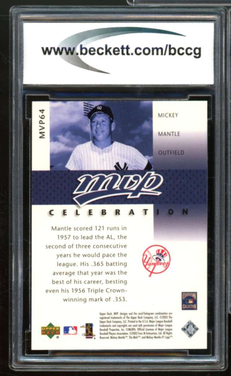 2003 Upper Deck MVP Celebration #64 Mickey Mantle 1957 BGS BCCG 9 Near Mint+ Image 2