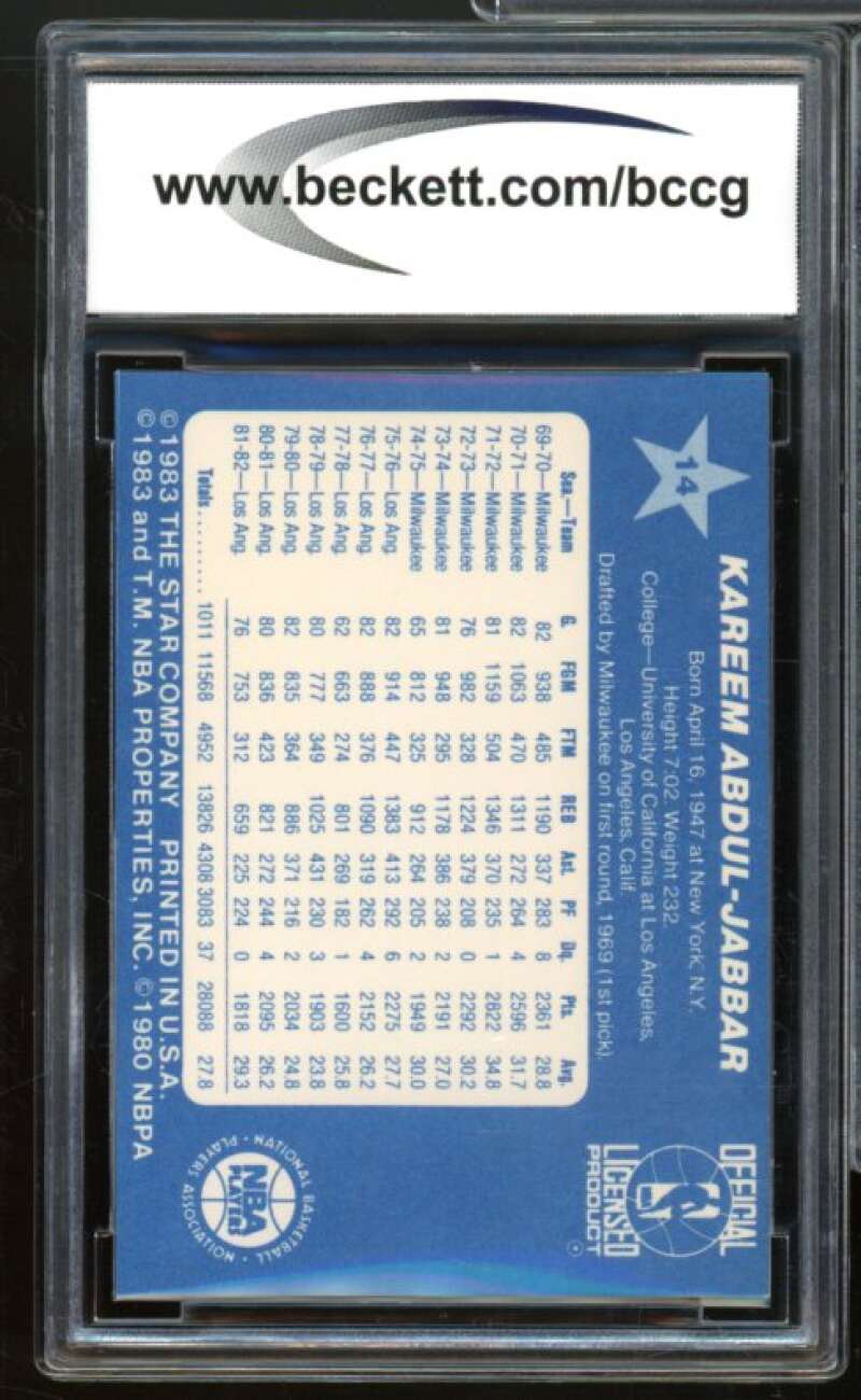 1983 Star All-Star Game #14 Kareem Abdul-Jabbar Card BGS BCCG 9 Near Mint+ Image 2